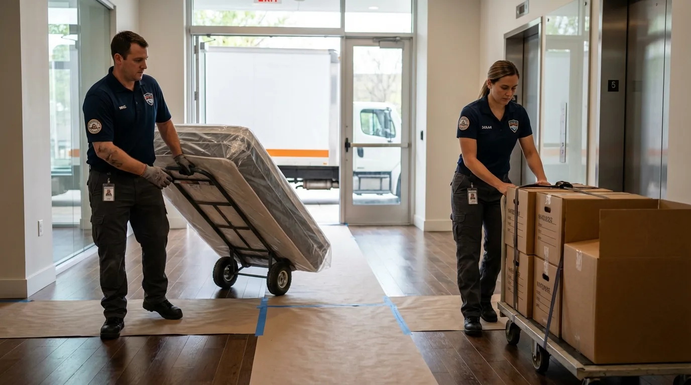 Professional apartment movers loading elevator in Fort Montgomery, NY
